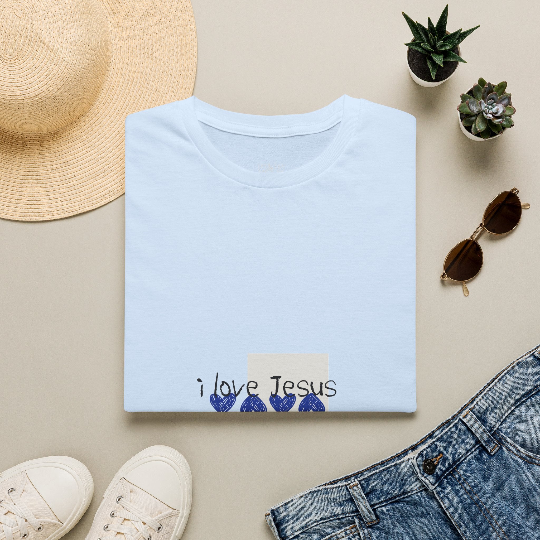 I Love Jesus T-Shirt — Blue Heart Faith Graphic Tee