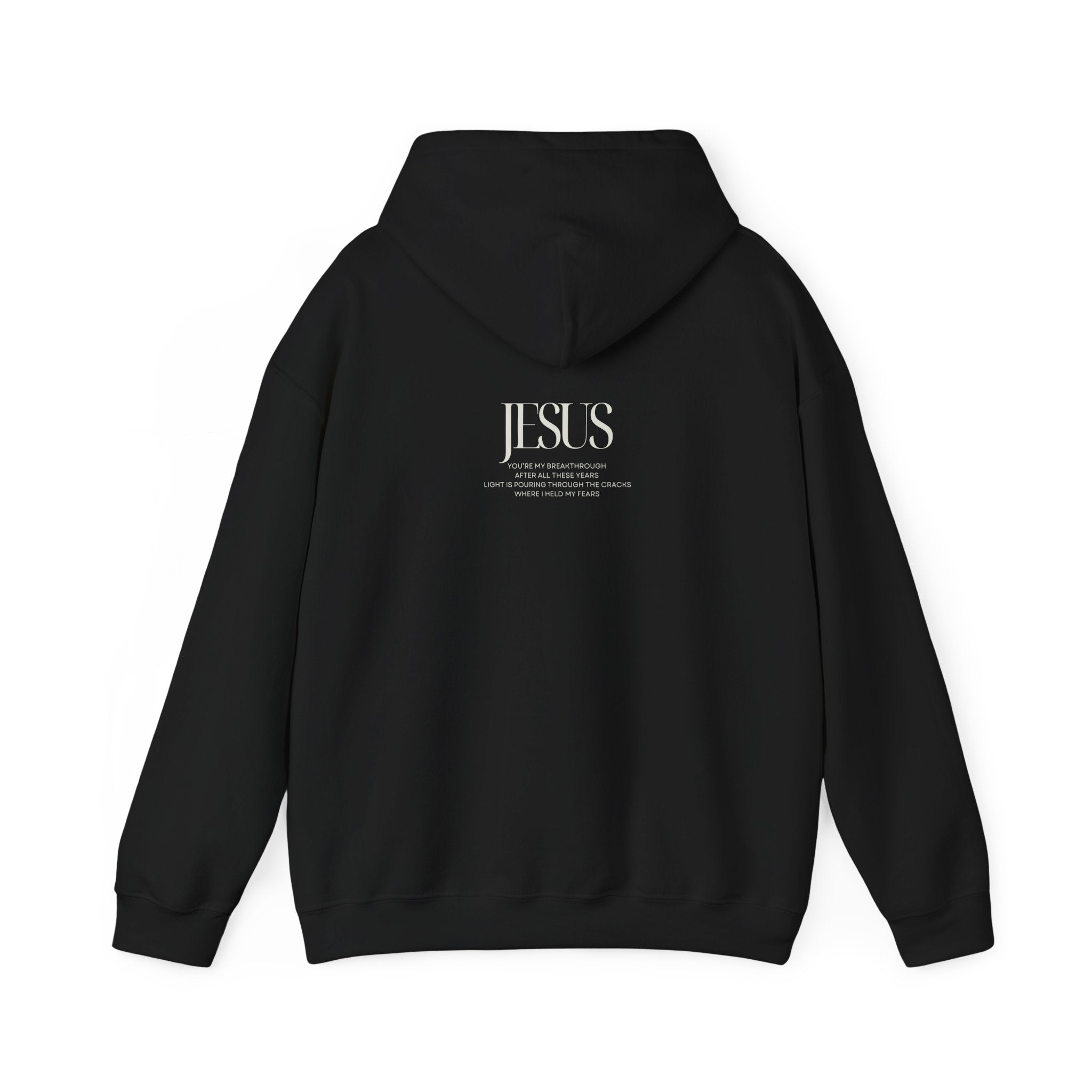 Breakthrough Graphic Hoodie — 'JESUS' Minimalist Faith Pullover