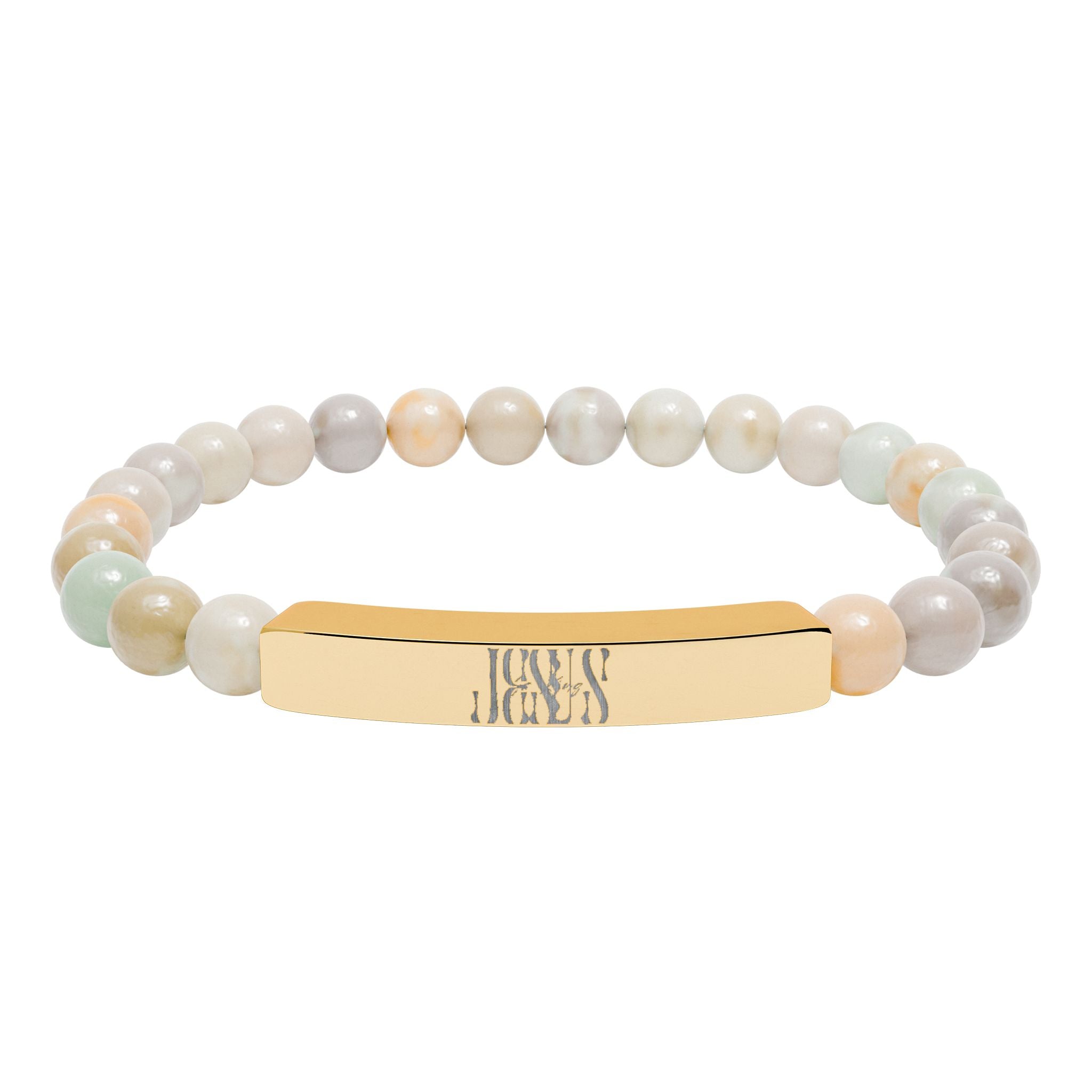 Jesus Natural Stone Stretch Bar Bracelet — Personalized Beaded Bracelet